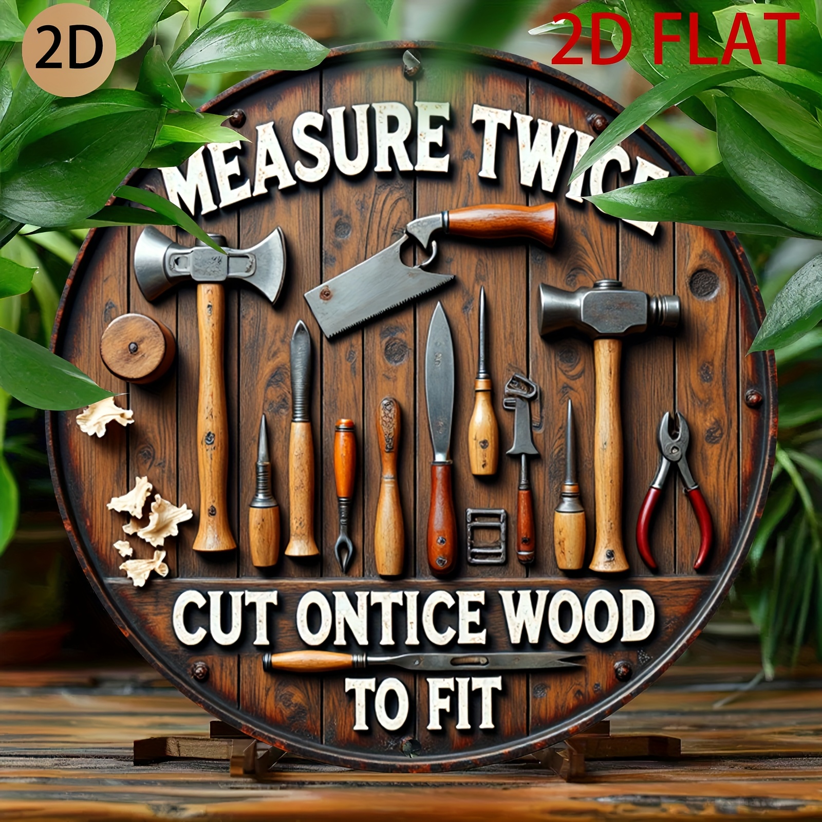 Workshop Tools Logo - 2D planar circular wooden tool-themed logo